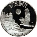 100 Dollars (Eagle in flight over New England costal ligh...