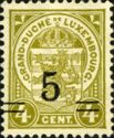 Coat of Arms of Luxembourg (Surcharge 5c on 4c olive yellow)