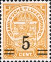 Coat of Arms of Luxembourg (Surcharge 5c on 7½c orange)