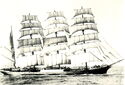 Vessels such as this four-masted barque carried mail in the 1890s.