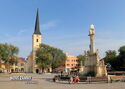 Nové Zámky. Main Square with Church of the Exaltation of the Holy Cross