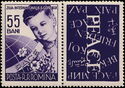 Boy, flowers, globe & inscription "PACE" - Label PEACE