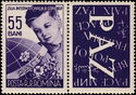Boy, flowers, globe & inscription "PACE" - Label PAZ