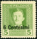Emperor Karl I (1887-1922) overprinted in Centesimi