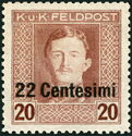 Emperor Karl I (1887-1922) overprinted in Centesimi