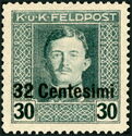 Emperor Karl I (1887-1922) overprinted in Centesimi