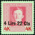 Emperor Karl I (1887-1922) overprinted in Lire, Cts