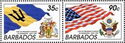Barbados' and US' flags and arms