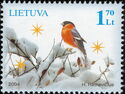 Eurasian Bullfinch (Pyrrhula pyrrhula) in Winter Landscape 