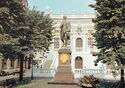 Fair City of Leipzig. Monument to Goethe and Old Stock on Naschmarkt