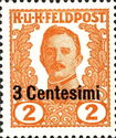 Emperor Karl I (1887-1922) overprinted in Centesimi
