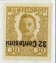 Emperor Karl I (1887-1922) overprinted in Centesimi