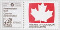 White Maple leaf on red. Friends of Canadian Broadcasting