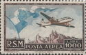 Air Mail - flag and airplane over San marino