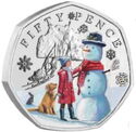 50 Pence (Christmas Snowmen - Girl and Dog - Color)