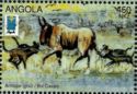 Wildebeest (Connochetes sp.) and African Hunting Dogs (Lycao