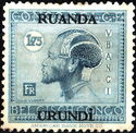 Head-dress of Ubangi man overprinted
