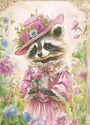 Raccoon Lady Dressed in Vintage Sytle
