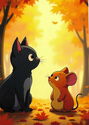 Blue Cat and Mouse in Autumn