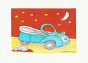 Painting of a blue car shaped slipper