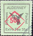 Dove overprinted 50p in red