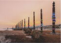 Ritual pillars serge on Cape Burkhan, Olkhon Island, Baikal