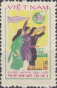 Congress emblem and three rejoicing women