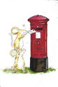 Two mice throw a letter into a pillar box