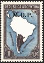Map of South America without borderlines, ovpt. “M.O.P.”