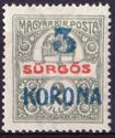 Blue '3 korona' overprint