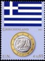 Flag of Greece and 1 euro coin
