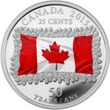 25 Cents (50th Anniversary of the Canadian Flag, Colored)