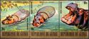 Hippopotamus (Hippopotamus amphibius) - Stripe of 3 Stamps
