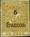 Coat of arms from 1881 surcharged 5Fr on 1p
