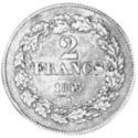 2 Francs (Edge inscription inclined to right.)