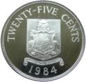 25 Cents (375th Anniversary of Bermuda. Arms of the Bermudas)
