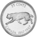 25 Cents (Canadian Centennial, Bobcat) - 50% silver