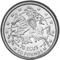 70 Ecu (50 Pounds. Knight on horseback jumping left)