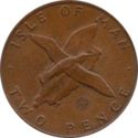 2 Pence (Manx Shearwater Bird flying over Map, with Triskelion)