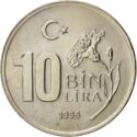 10,000 Lira (10 Bin. Thick flan 2.92mm)
