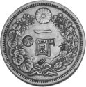1 Yen (一 圓 , Type I, 左丸銀打 - Meiji era. Mutsuhito)
