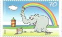 Colorful Greeting, Elephant Painting a Rainbow