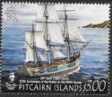 Bounty under full sail, arriving at Pitcairn Island