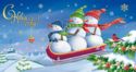 Happy New Year! Snowmen on a sled