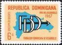 Letters FDD and arrow on map of the Dominican Republic