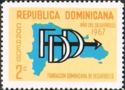 Letters FDD and arrow on map of the Dominican Republic