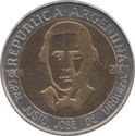 1 Peso (200th Birth anniversary of Gral. Justo José de Urquiza. Reeded edge)