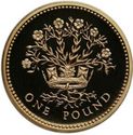 1 Pound (25th Anniversary of Decimal £1s, Flax Plant and Royal Diadem - Gold)