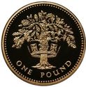 1 Pound (25th Anniversary of Decimal £1s, Oak Tree and Royal Diadem - Gold)