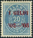 20 Aur Blue W/ Red Overprint